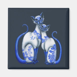 Aimant Chats siamois de saule bleu