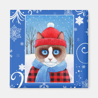Aimant Chatte à neige Ragdoll chat, Noël nature hiver