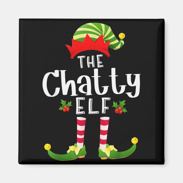 Aimant Chatty Christmas Elf Matching Pajama X-mas Party  (Devant)