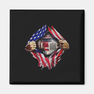 Aimant Chauffeur de camion américain Drapeau Camion