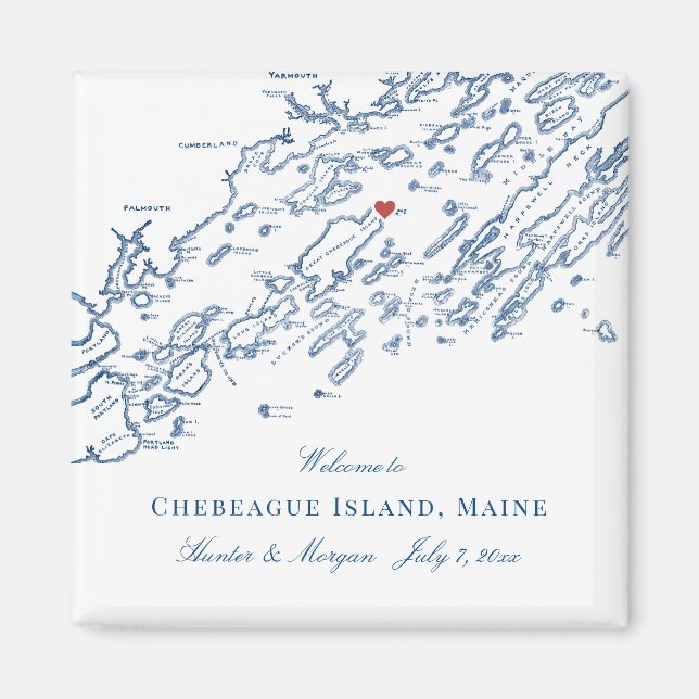Aimant Chebeague Island Maine Map Mariage élégant Favor (Devant)