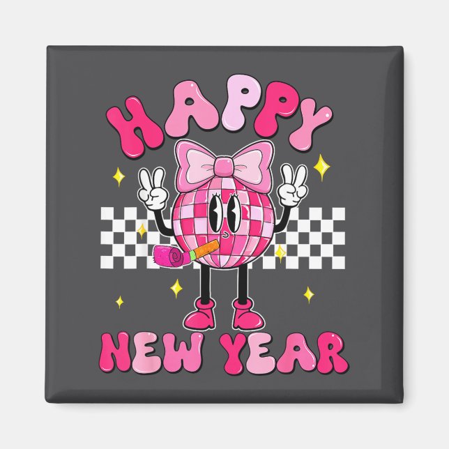 Aimant Checkered Happy New Year 2026 Disco Ball New Year  (Devant)