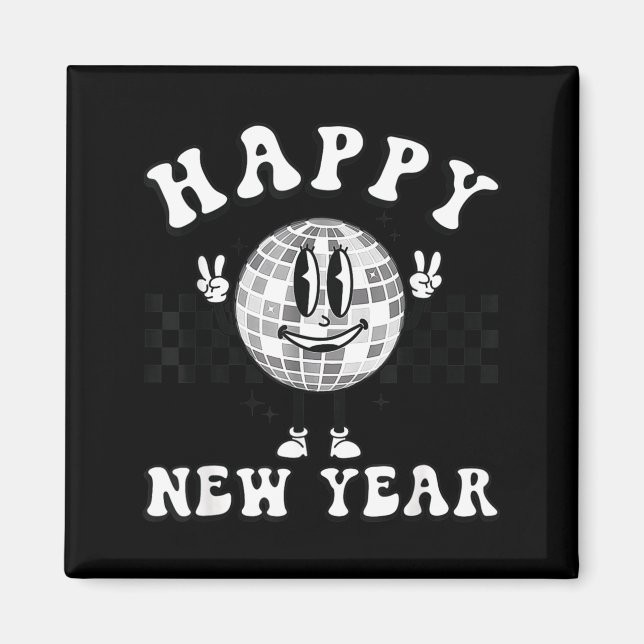 Aimant Checkered Happy New Year 2026 Disco Ball New Year  (Devant)