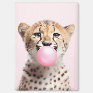 Aimant Cheetah soufflant de bulle rose gomme