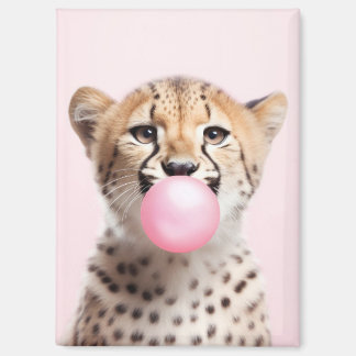 Aimant Cheetah soufflant de bulle rose gomme