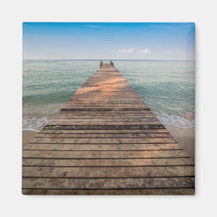 Aimant Chemin et mer en bois de promenade en été