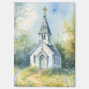 Aimant Chemin rustique d'église dans une prairie de fleur