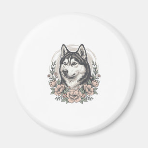 Aimant Chemise vintage Husky Floral Portrait Design_1
