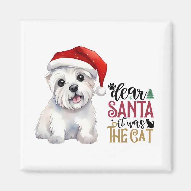 Aimant Cher Père Noël c'était le chat - Westie design (Devant)
