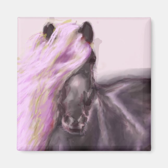 Aimant cheval dans les ombres lilas (Devant)