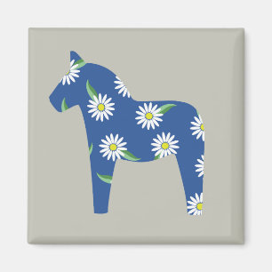 Aimant Cheval de dala suédois avec marguerites