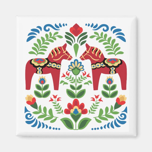 Aimant Cheval de Dala suédois Rouge (Devant)