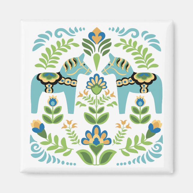 Aimant Cheval de Dala suédois Turquoise (Devant)