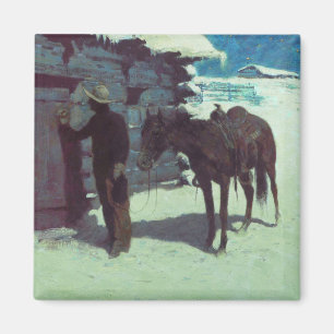Aimant Cheval et Cowboy neige hivernale
