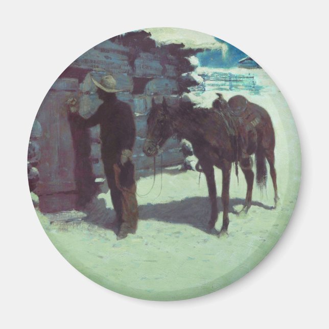 Aimant Cheval et Cowboy neige hivernale (Devant)