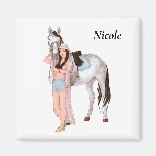 Aimant Cheval Girl Gift, Amateur de chevaux, propriétaire (Devant)