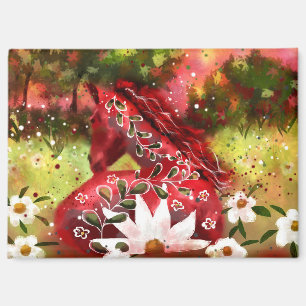 Aimant Cheval marguerrier Art Abstrait Rouge Blanc Vert F
