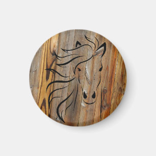 Aimant Cheval sauvage - Aspect rustique en bois