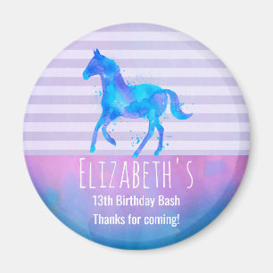 Aimant Cheval sauvage en Aquarelle bleu et violet Anniver