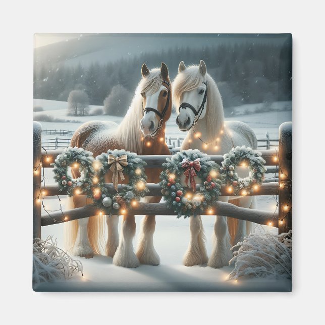 Aimant Chevaux de fête et lumières de Noël (Devant)