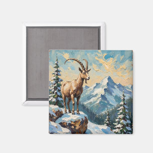 Aimant Chèvre de montagne vintage sur la crête de Noël gi