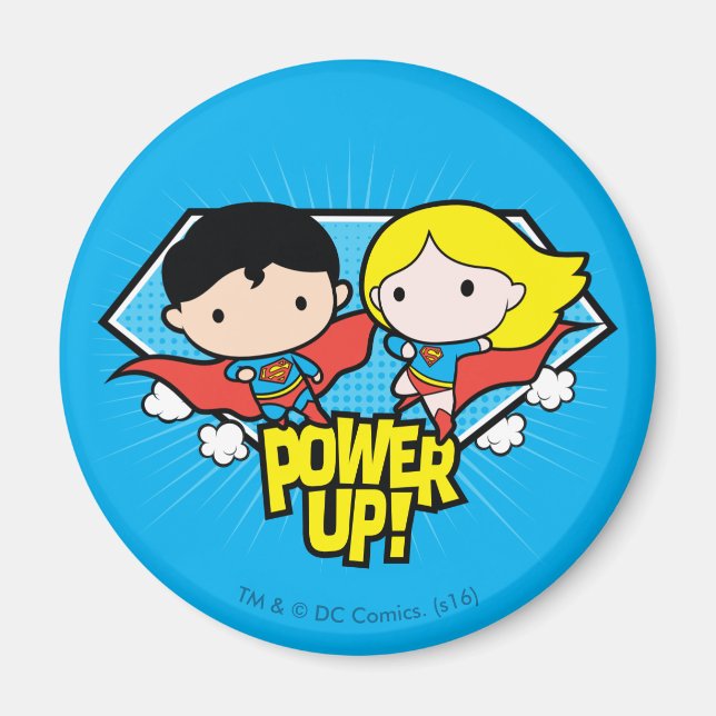 Aimant Chibi Superman & Chibi Supergirl Power Up! (Devant)