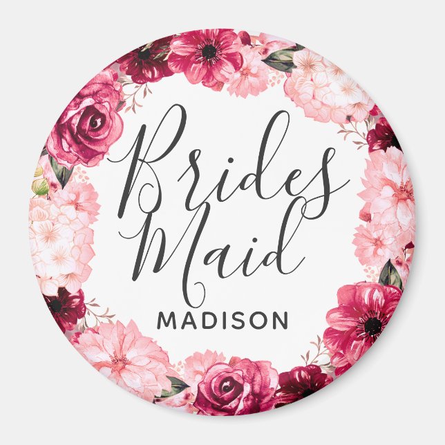 Aimant Chic Bourgogne & Pink Floral Wreath (Devant)