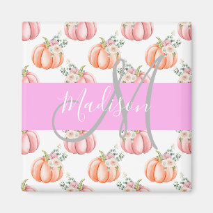 Aimant Chic Fleur Blanche Rose Pêche Citrouille Monogramm