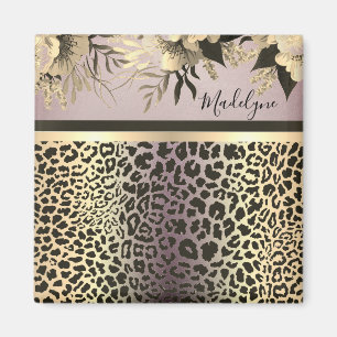Aimant Chic Lavender Gold Leopard Safari Floral