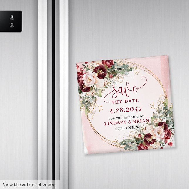 Aimant Chic Moderne Bohème Rouge Profond Fard Doré Épargn (Modern Boho Deep Red Blush Gold Save the Date Magnet

)