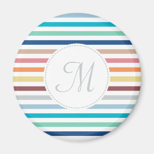 Aimant Chic Monogram Pastel Rainbow Horizontal Stripes