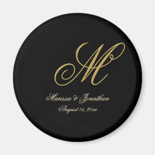 Aimant Chic or Monogramme Mariage noir