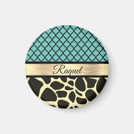 Aimant Chic Quatrefoil Giraffe Imprimer