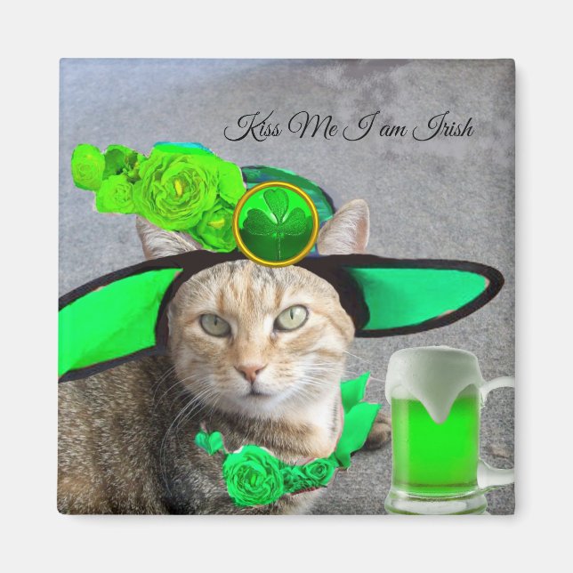 AIMANT CHIC ST.PATRICK'S DAY CAT, ROSES VERTS, BIÈRE IRLA (Devant)