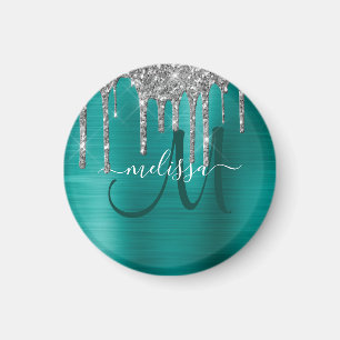 Aimant Chic Turquoise brossé Parties scintillant d'argent
