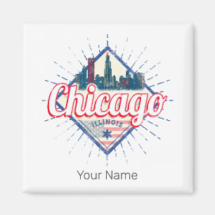 Aimant Chicago Illinois États-Unis Retro Skyline États-Un