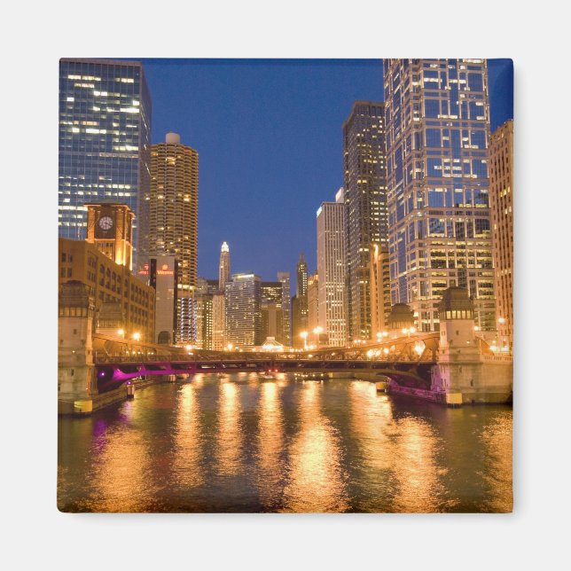 Aimant Chicago, Illinois, Skyline et Chicago River (Devant)