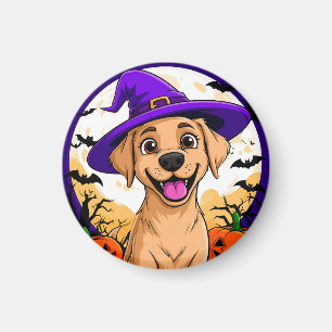 Aimant Chien adorable avec un chapeau de sorcière