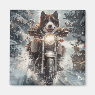 Aimant Chien Akita Américain en moto Noël