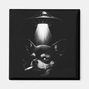 Aimant Chien Alien Fumant Un Cigarette Tee Ufo Drôle Chih
