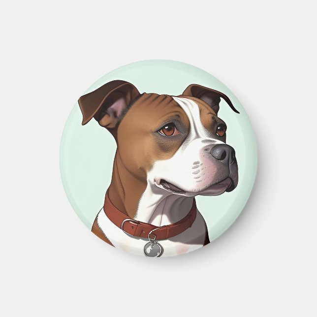 Aimant Chien avec manteau Brown et blanc et collier (Devant)