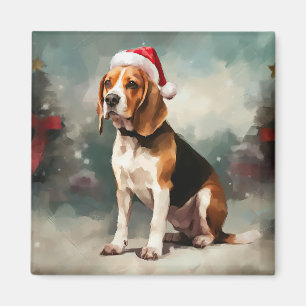 Aimant Chien beagle à Noël de neige