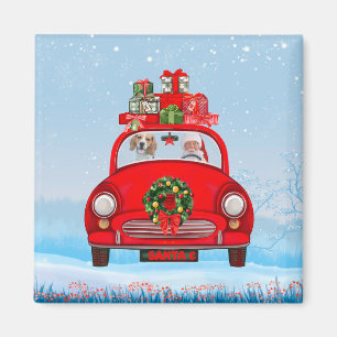 Aimant Chien beagle En Voiture Avec Le Père Noël