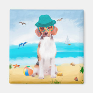 Aimant Chien beagle Sur La Plage