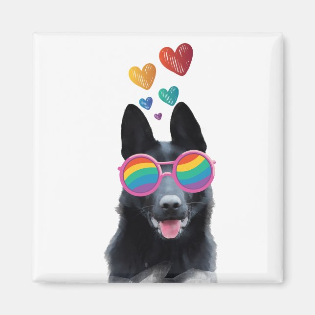 Aimant Chien berger allemand avec coeur Saint-Valentin (Devant)