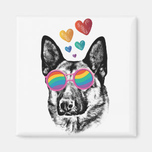 Aimant Chien berger allemand avec coeur Saint-Valentin