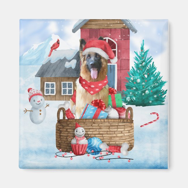 Aimant Chien berger allemand dans la neige Maison de chie (Devant)