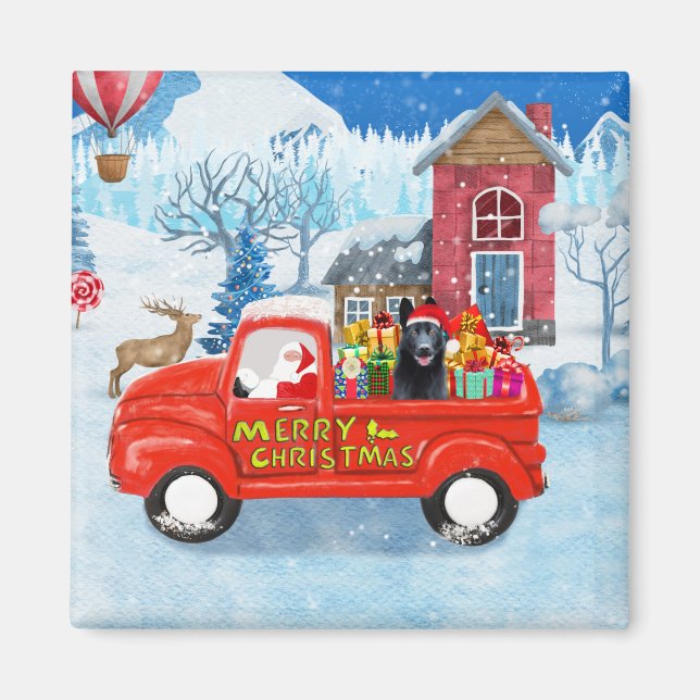 Aimant Chien berger allemand Livraison de Noël Camion Nei (Devant)