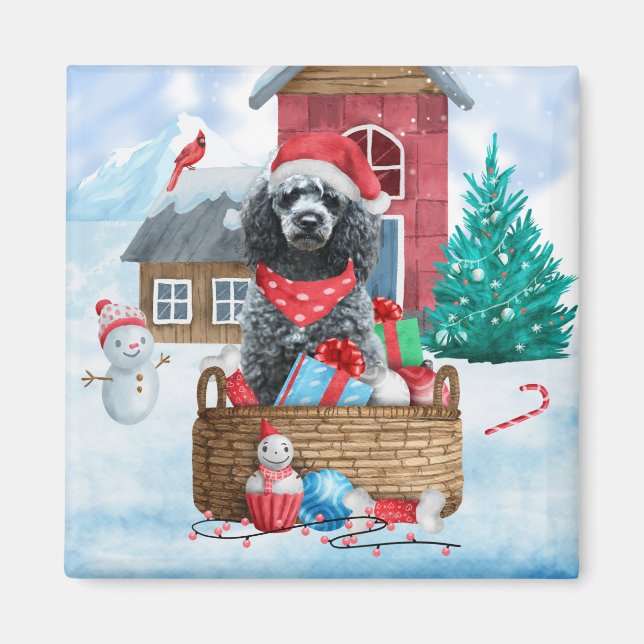 Aimant Chien caniche dans la maison de Noël pour chien so (Devant)