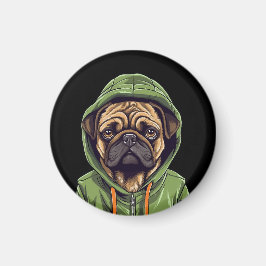 Aimant Chien carlin portant Sweat - shirt à capuche vert